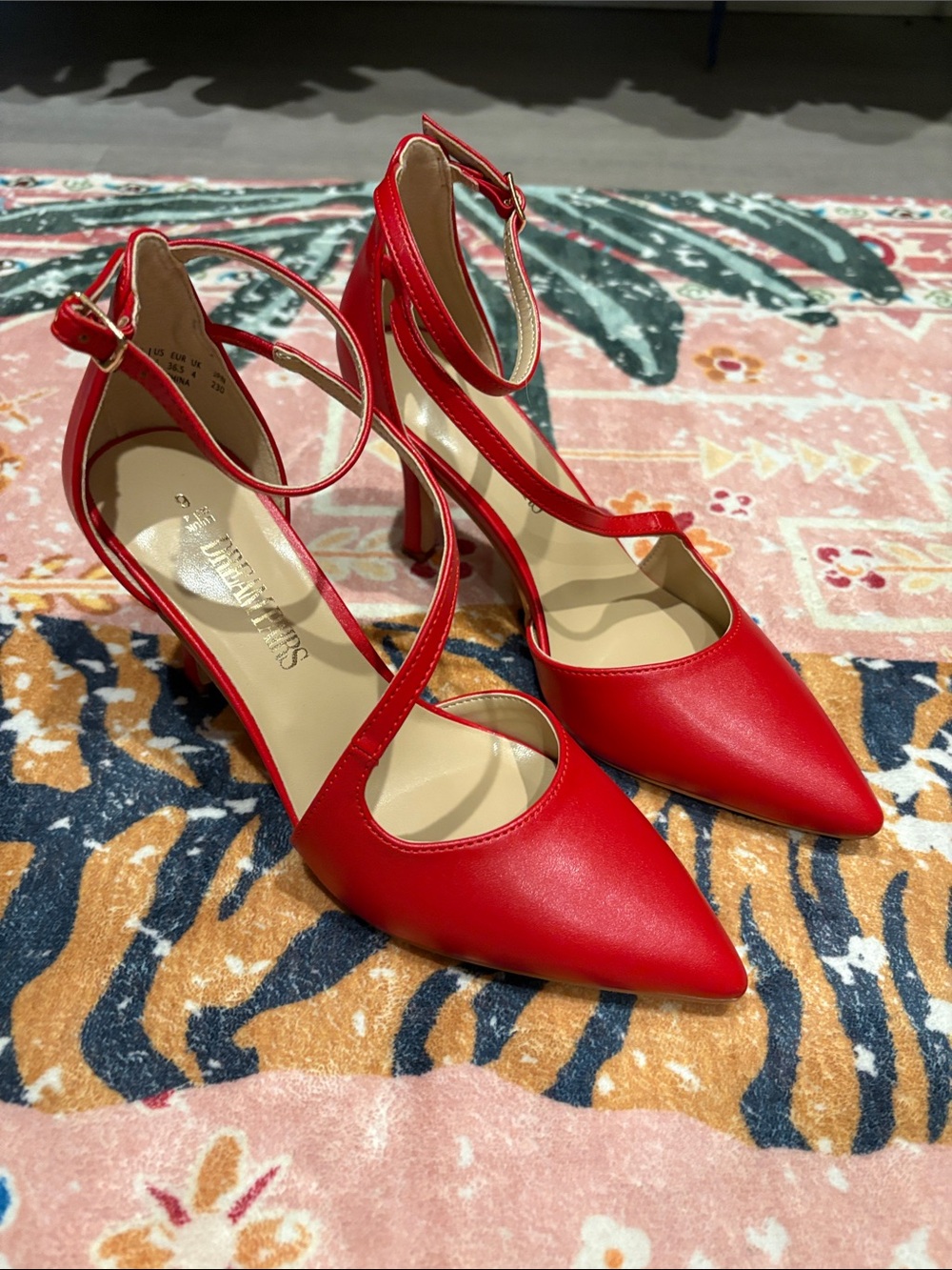 Dream Pairs Red Pointed-Toe Ankle-Strap Heels
